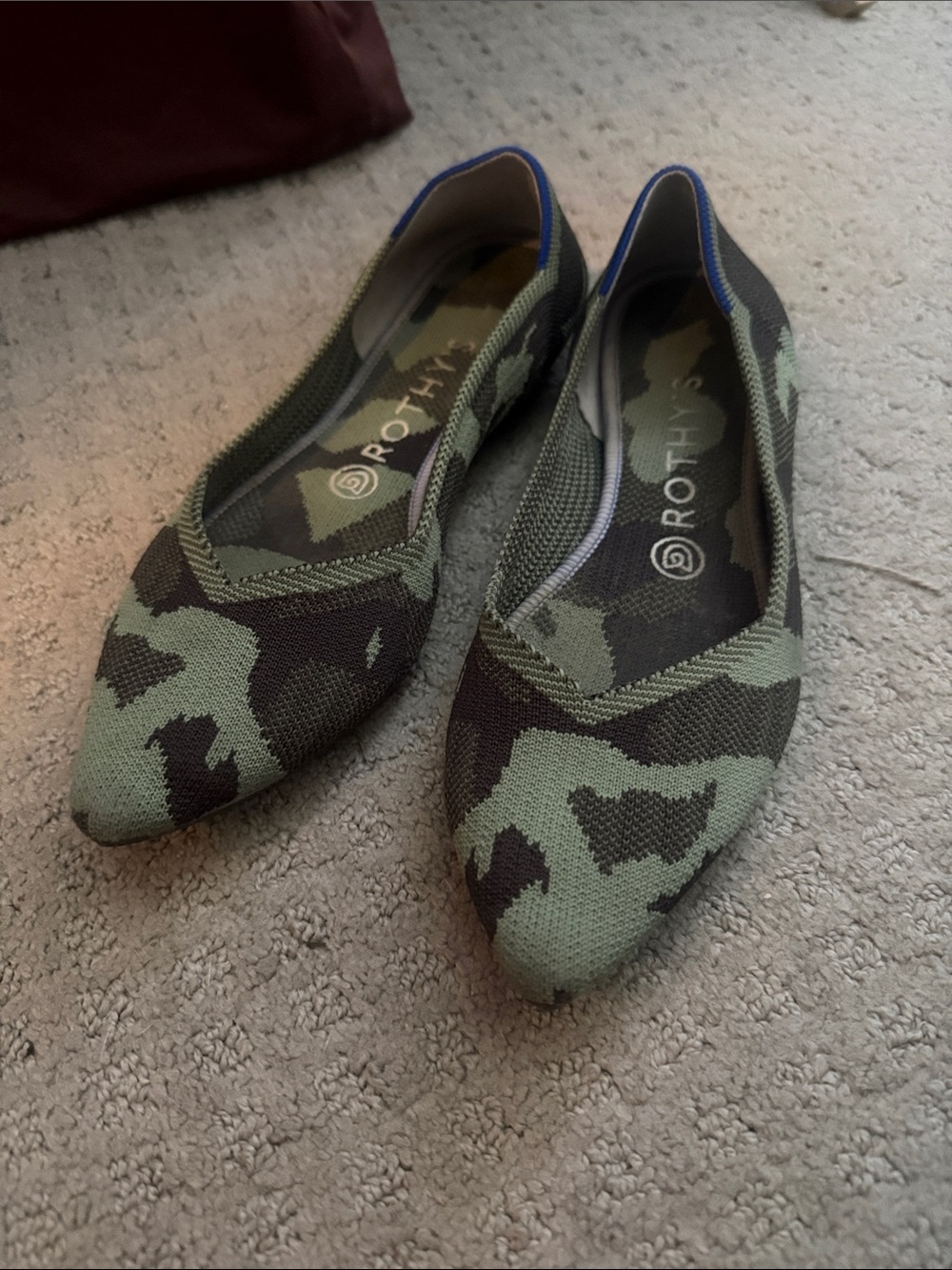 Rothy's Women's Pointed Knit Flats in Green Camo